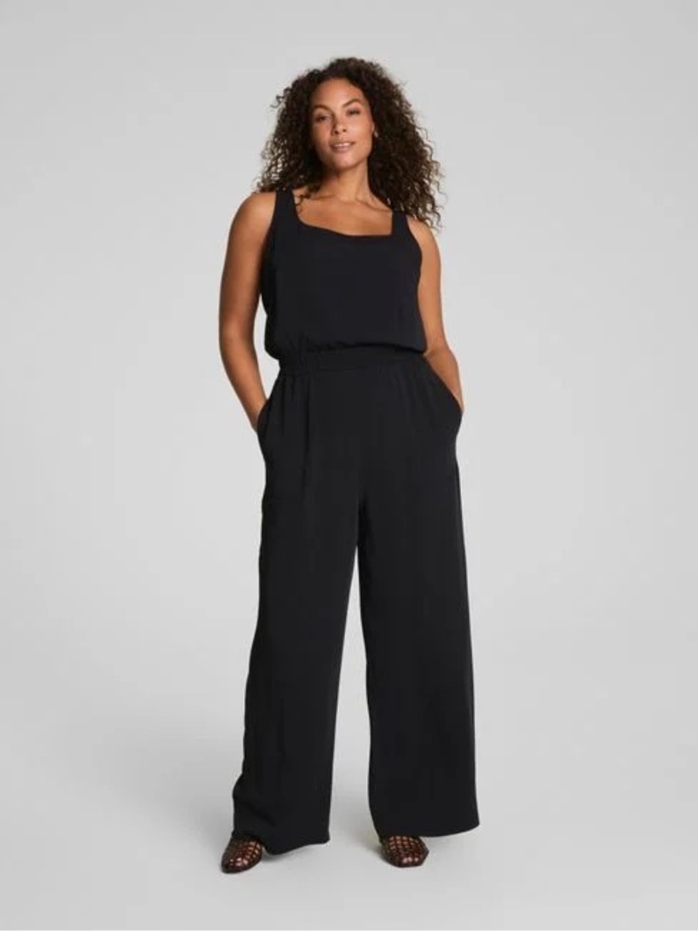 SPANX Black Sleeveless Wide-Leg Jumpsuit